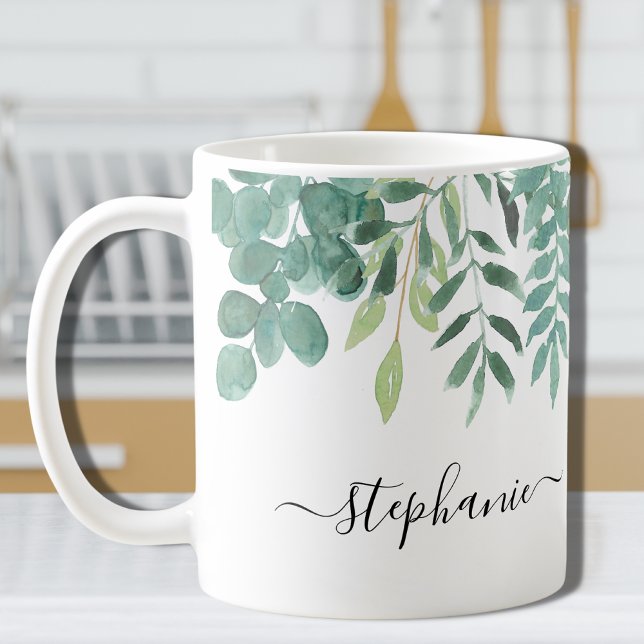 Eucalyptus Greenery Custom Name Coffee Mug (Creator Uploaded)