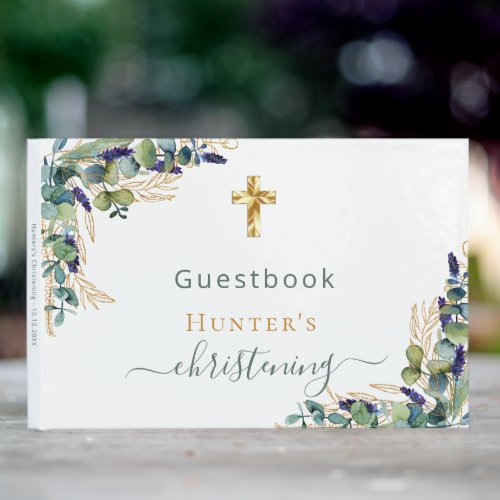 Eucalyptus greenery custom photo christening guest book