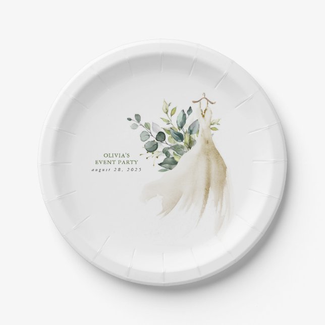 Eucalyptus Greenery Dress  Elegant Paper Plates (Front)