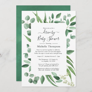 Eucalyptus Greenery Drive By Bridal or Baby Shower Invitation