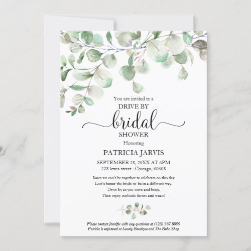 Eucalyptus Greenery Drive By Bridal Shower Invitation