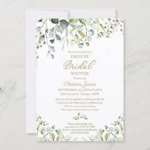 Eucalyptus Greenery Drive By Bridal Shower Invitation