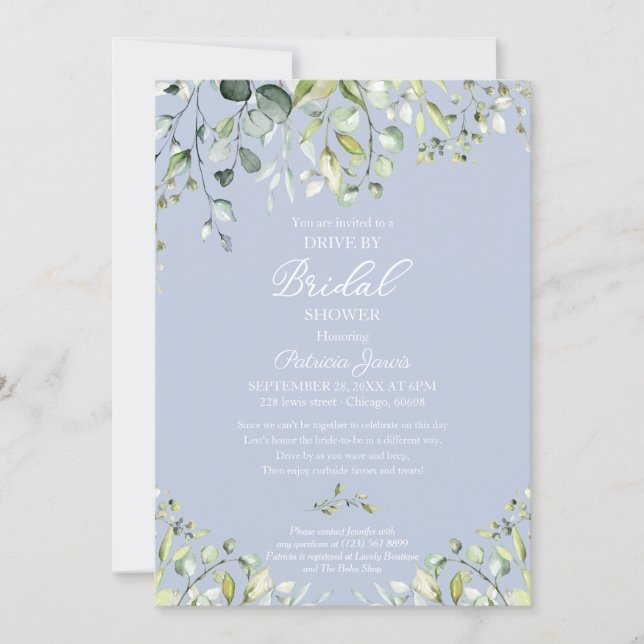 Eucalyptus Greenery Drive By Bridal Shower  Invitation (Front)