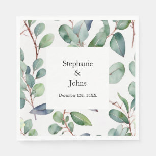 Eucalyptus Greenery Dusty Blue Art Simple Wedding Napkins