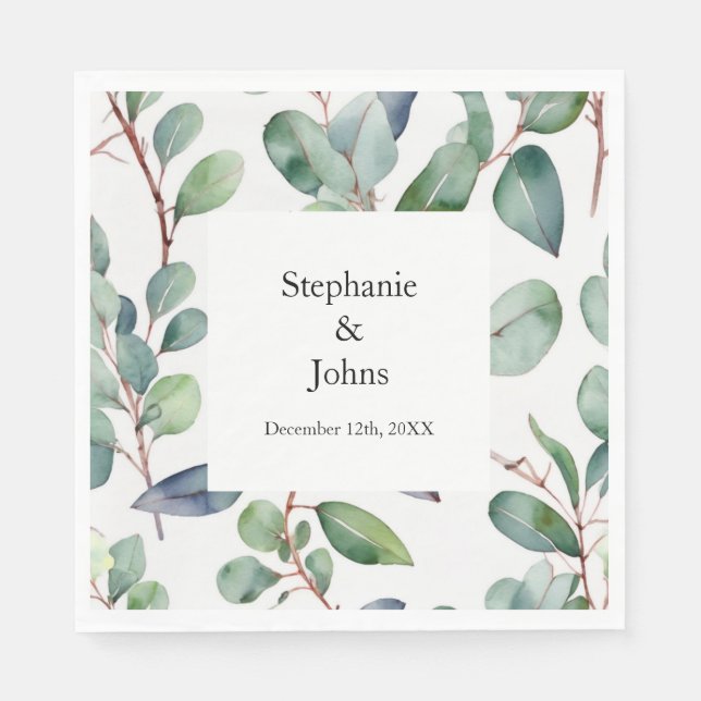 Eucalyptus Greenery Dusty Blue Art Simple Wedding Napkins (Front)