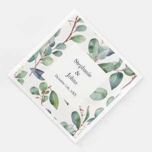 Eucalyptus Greenery Dusty Blue Art Simple Wedding Paper Dinner Napkins