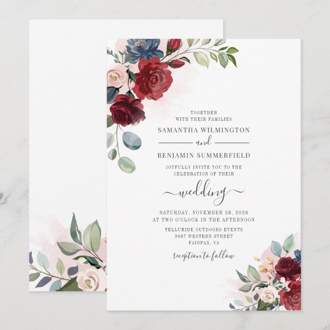 Eucalyptus Greenery Dusty Blue Botanical Wedding Invitation (Front/Back)