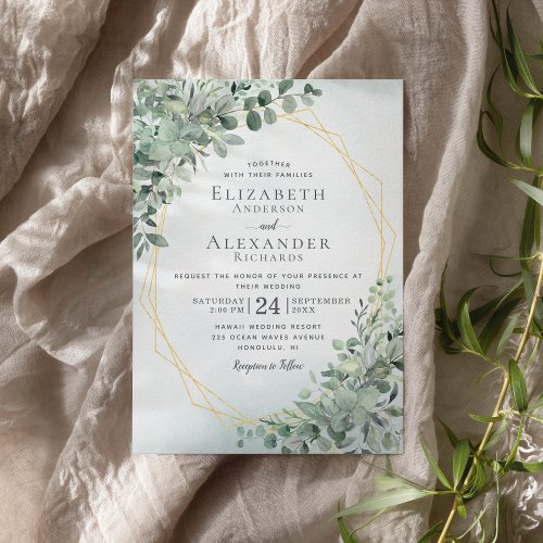 Eucalyptus Greenery Dusty Blue Elegant Wedding Invitation