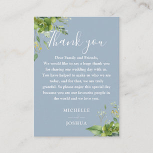 Eucalyptus Greenery Dusty Blue Wedding Thank You Place Card