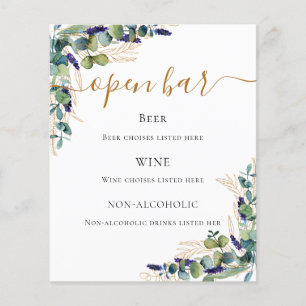 Eucalyptus greenery elegant bar menu flyer