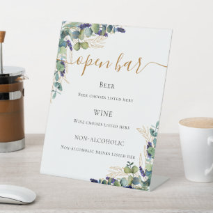Eucalyptus greenery elegant bar menu pedestal sign