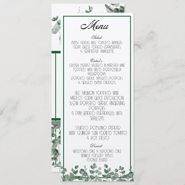 Eucalyptus Greenery Elegant Botanical Boho Menu (Front/Back)