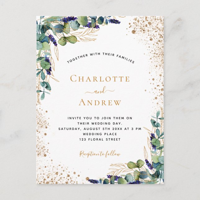 Eucalyptus greenery elegant botanical wedding invitation postcard (Front)
