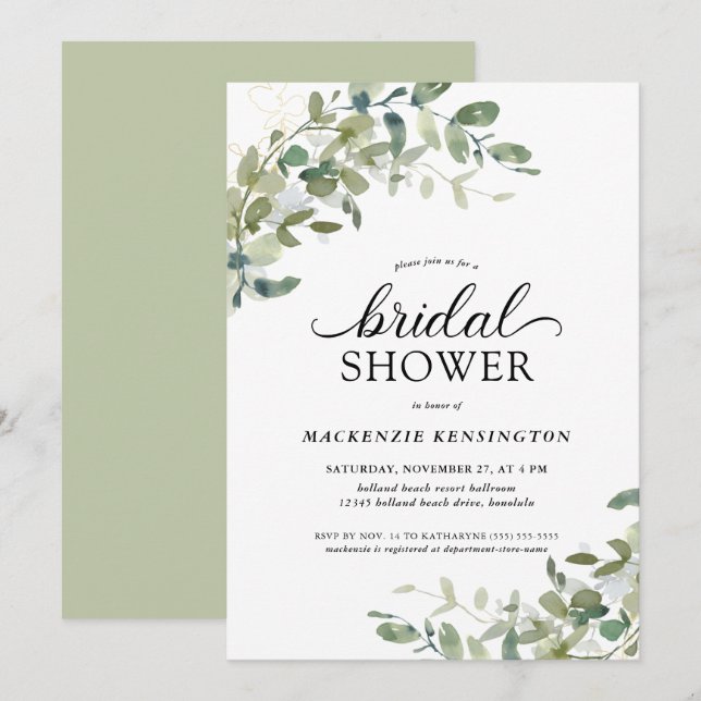 Eucalyptus Greenery Elegant Bridal Shower Invitation (Front/Back)