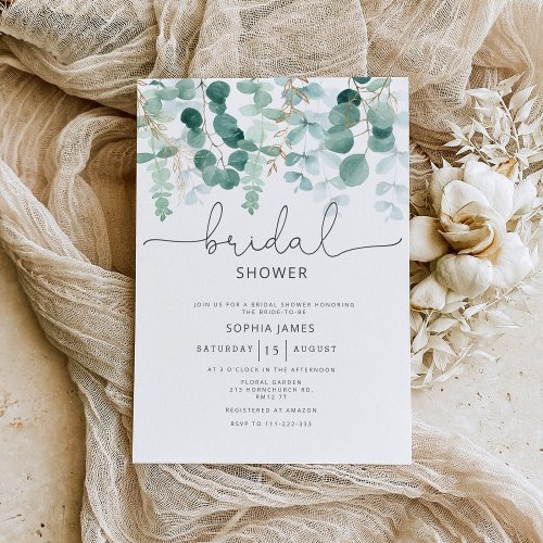 Eucalyptus greenery elegant bridal shower invitation