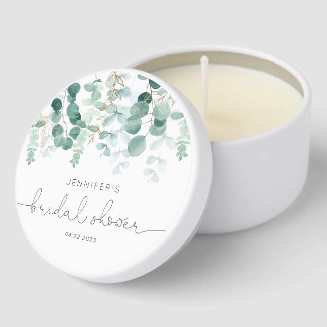 Eucalyptus greenery elegant bridal shower mini candle favors (Corner)