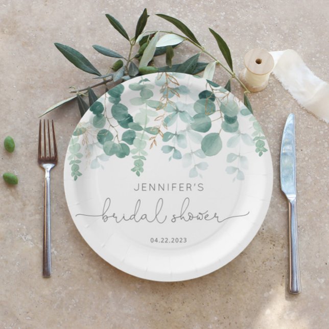 Eucalyptus greenery elegant bridal shower paper plates (Creator Uploaded)