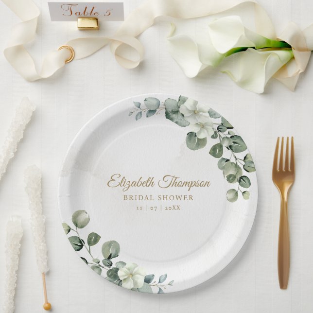 Eucalyptus Greenery Elegant Bridal Shower Paper Plates (Wedding)