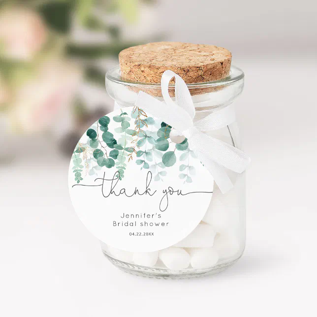 Eucalyptus greenery elegant bridal thank you favor tags | Zazzle