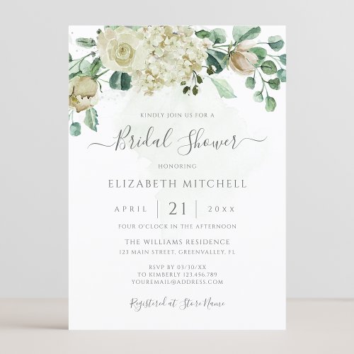 Eucalyptus Greenery Elegant Floral Bridal Shower Invitation