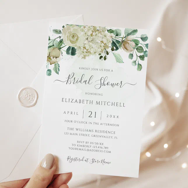 Eucalyptus Greenery Elegant Floral Bridal Shower Invitation | Zazzle