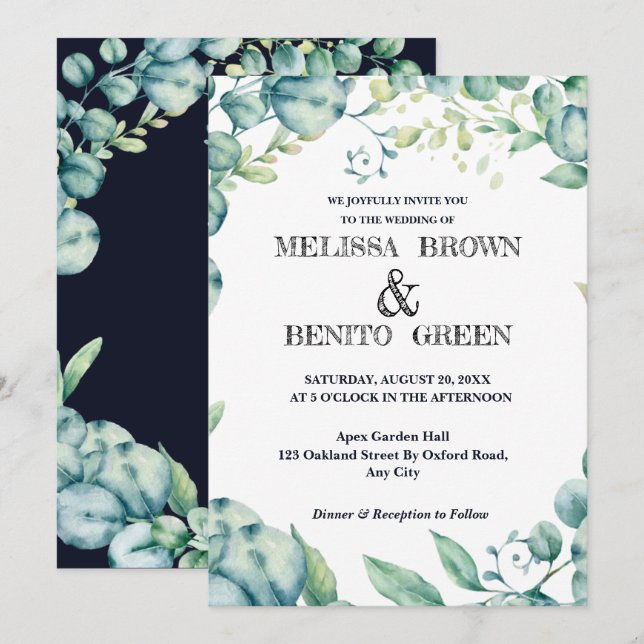 Eucalyptus Greenery Elegant Floral Wedding Invitation (Front/Back)