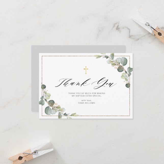 eucalyptus greenery elegant frame thank you card (Front/Back In Situ)