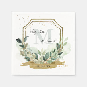 Eucalyptus Greenery Elegant Gold Crest Wedding Napkins