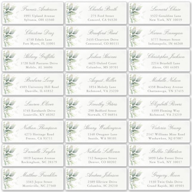 Eucalyptus Greenery Elegant Guest Address Sticker (Front)