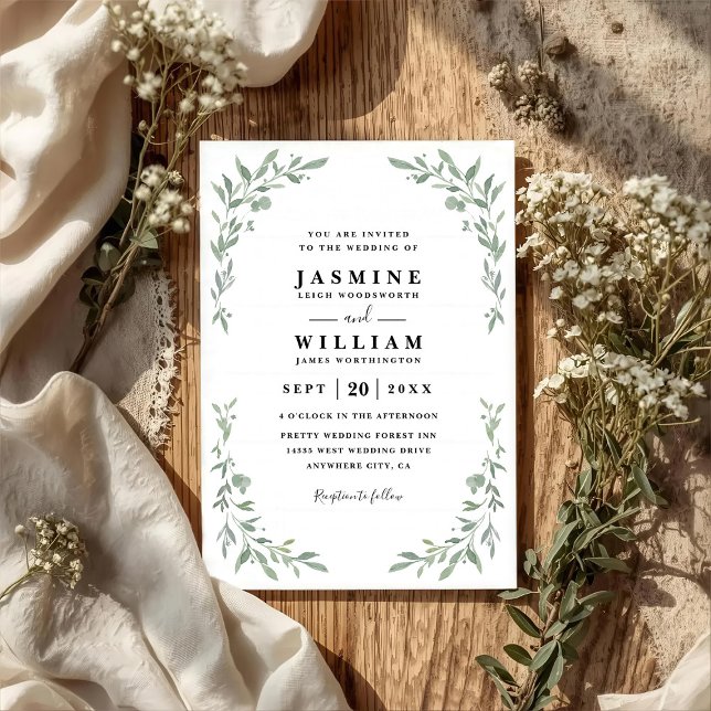 Eucalyptus Greenery Elegant Modern QR Code Wedding Invitation (Creator Uploaded)