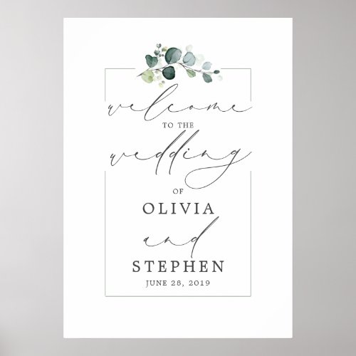 Eucalyptus Greenery Elegant Modern Wedding Welcome Poster