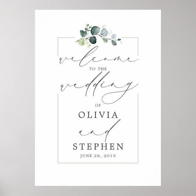 Eucalyptus Greenery Elegant Modern Wedding Welcome Poster (Front)