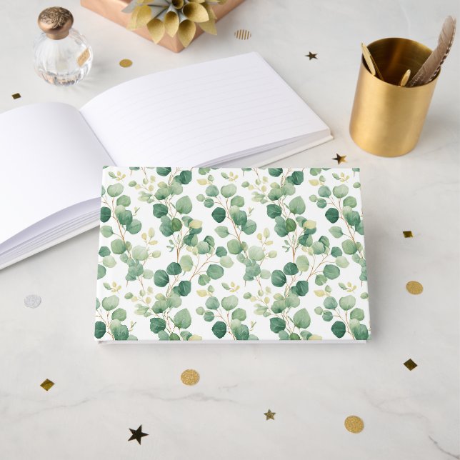 Eucalyptus Greenery Elegant Pattern Guest Book (Front Open)
