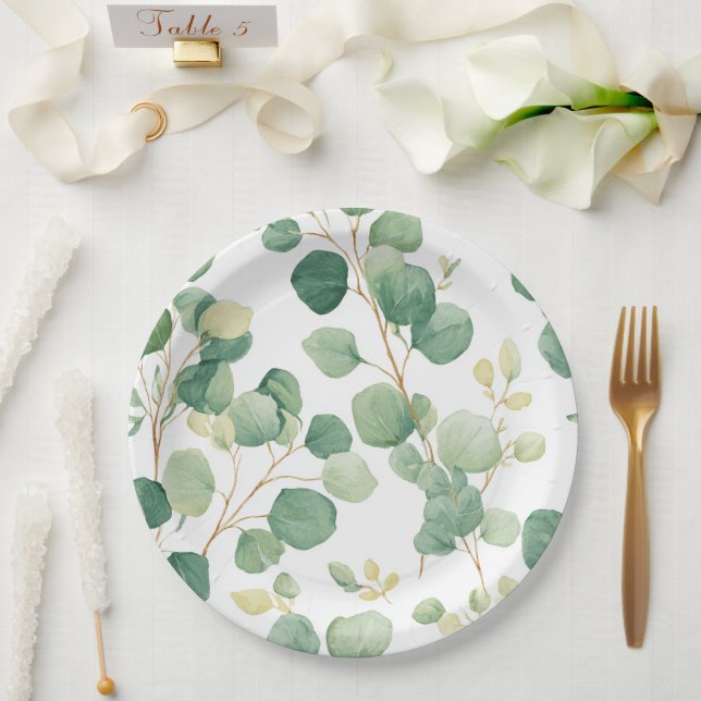 Eucalyptus Greenery Elegant Pattern Paper Plates (Wedding)