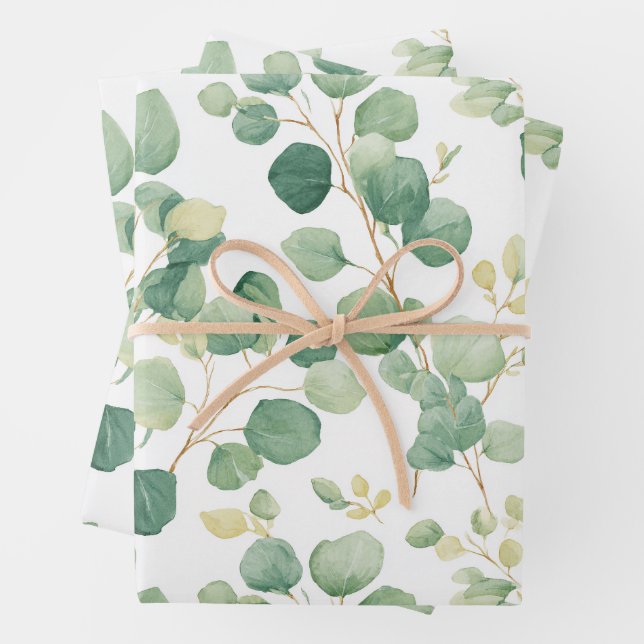 Eucalyptus Greenery Elegant Pattern Wrapping Paper Sheets (In situ)