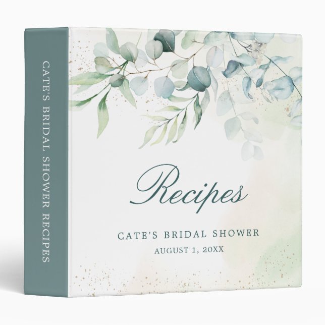 Eucalyptus Greenery Elegant Rustic Bridal Shower 3 Ring Binder (Front/Spine)