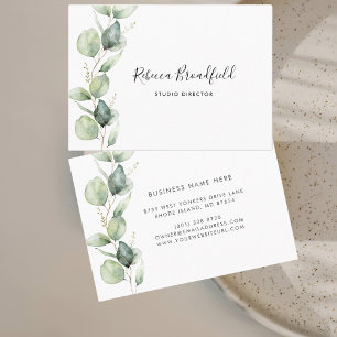 Eucalyptus Greenery Elegant Script Beauty and Hair Business Card