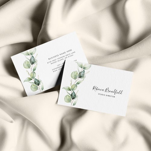 Eucalyptus Greenery Elegant Script Beauty Salon Business Card