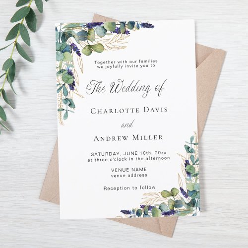 Eucalyptus greenery elegant script wedding invitation