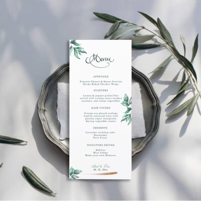 Eucalyptus Greenery Elegant Script Wedding Menu (Creator Uploaded)
