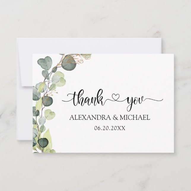 Eucalyptus Greenery Elegant Thank You Invitation (Front)