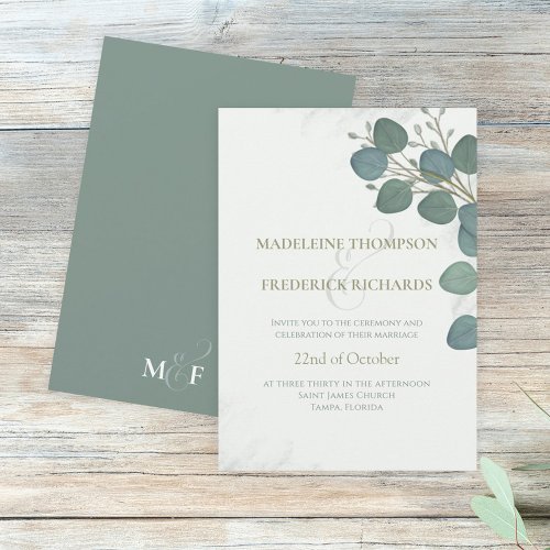Eucalyptus Greenery Elegant Watercolor Leaves Invitation