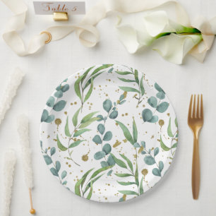 Eucalyptus Greenery Elegant Watercolor Pattern Paper Plates