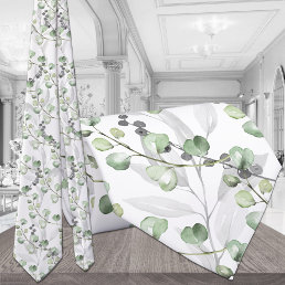 Eucalyptus Greenery Elegant Watercolor Wedding Neck Tie