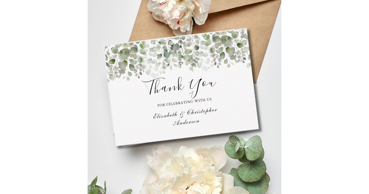 Eucalyptus Greenery Elegant Watercolor Wedding Thank You Card | Zazzle