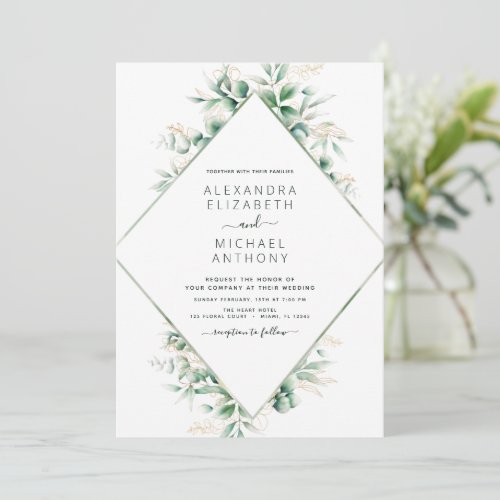 Eucalyptus Greenery Elegant Wedding Announcement