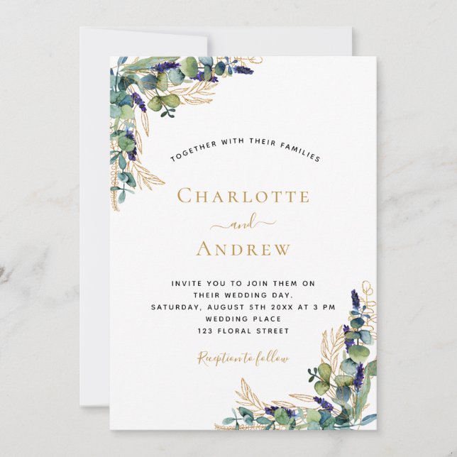 Eucalyptus greenery elegant wedding invitation (Front)