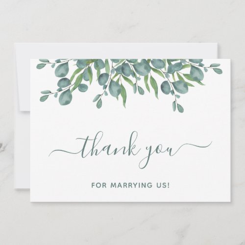Eucalyptus Greenery Elegant Wedding Officiant  Thank You Card