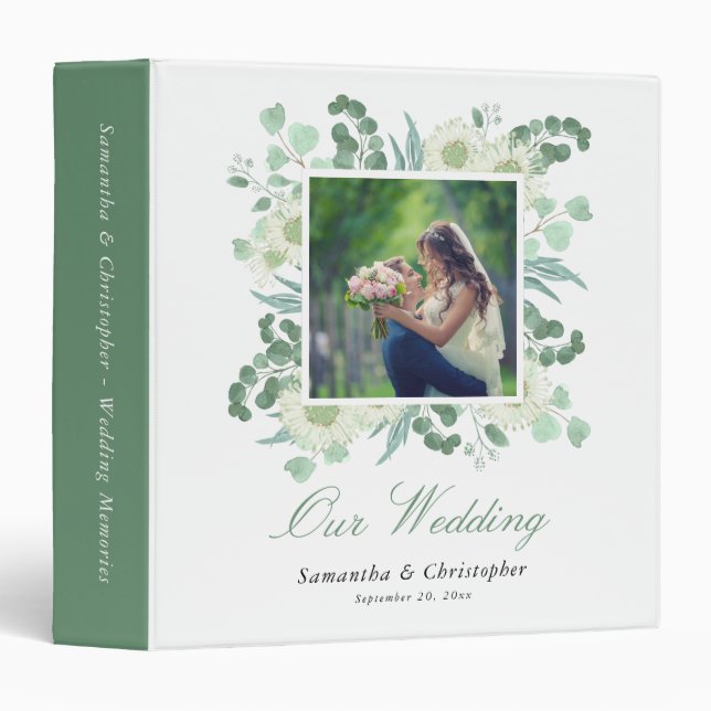 Eucalyptus Greenery Elegant Wedding Photo Album 3 Ring Binder (Front/Spine)