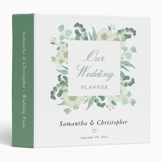 Eucalyptus Greenery Elegant Wedding Planner 3 Ring Binder (Front/Spine)